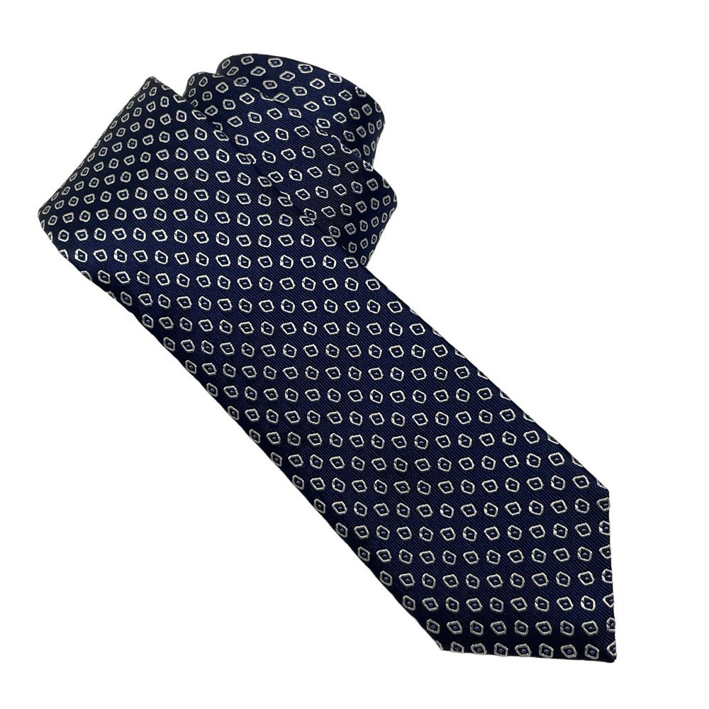Charles Tywhitt Designer Necktie Silk‎ Blue Silver Geometric Print